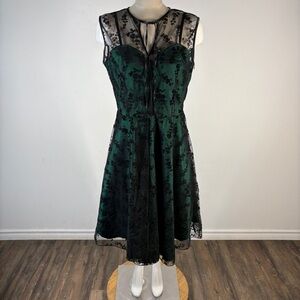 Voodoo Vixen Emerald Green Black Lace Fit & Flare Dress XL